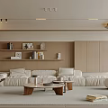 Modern Living Room Interior With Beige Sofa Coffee Table And Bookshelves