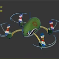 Green Multirotor Drone Featuring Cartoon Shark Head And Protective Propeller Rings 3d model