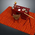 Mahogany Writing Desk With Lamp Books Candlesticks And Chair On Orange Rug