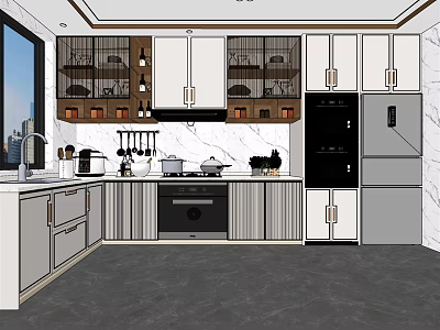 Modern Kitchen Interior With White Cabinets Marble Countertops And Stainless Steel Appliances 3d model