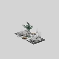 Elegant Table Setting With Dinnerware Glasses Silverware Greenery Bread Salt Pepper Shakers And Candles 3d model