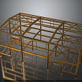 Golden Metallic Building Framework Structure With Support Beams Floor Joists And Columns