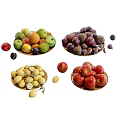 Assorted Fresh Fruits Including Apples Grapes Plums And Chestnuts On Plates