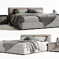 Modern Double Bed Interior Design With Upholstered Headboard Side Tables And Blankets 3d model