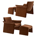 Modern Minimalist Brown Upholstered Leisure Chair with Matching Ottoman Comfortable Seating