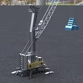 Industrial Crane Equipment With Blue Grab Bucket Yellow Base Metal Frame And Boom Structure
