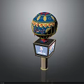 Decorative Spherical Device With Colorful Patterns Happy Text And Square Base Display Screen