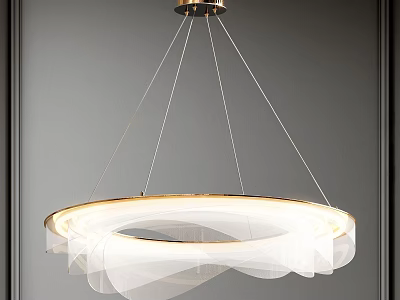 Modern Round Chandelier With Metal Frame And White Fabric Shade For Soft Lighting 3d model