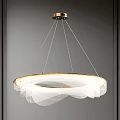 Modern Round Chandelier With Metal Frame And White Fabric Shade For Soft Lighting