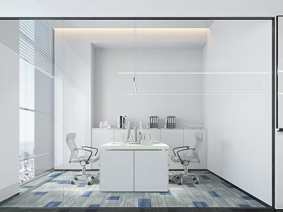 Modern Break Room Interior With White Desk Chairs And Large Window View 3d model