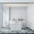 Modern Break Room Interior With White Desk Chairs And Large Window View