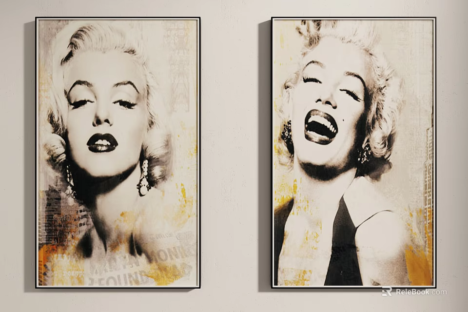 Marilyn Monroe Portrait Paintings Two Pieces Hanging On Wall With Artistic Design 3d model 