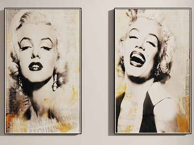 Marilyn Monroe Portrait Paintings Two Pieces Hanging On Wall With Artistic Design 3d model