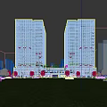 Modern Office Building Complex With Twin Glass Towers And Urban Green Space