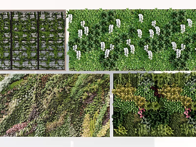 Beautiful Living Wall Design With Diverse Green Plants And Colorful Flowers 3d model