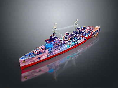 Colorful Warship Model With Intricate Design Details 3d model