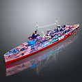 Colorful Warship Model With Intricate Design Details