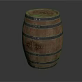Traditional Wooden Barrel As Household Item With Metal Hoops And Carved Details