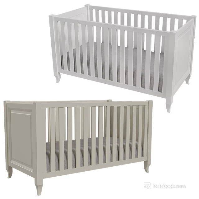 Modern Baby Cribs With Classic Wooden Railings And Soft Mattress Design 3d model 