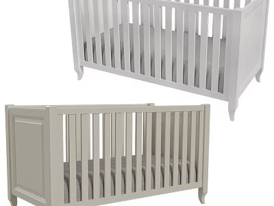 Modern Baby Cribs With Classic Wooden Railings And Soft Mattress Design 3d model