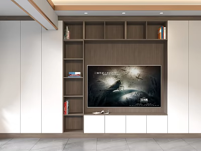 Modern Wooden TV Stand With Storage Shelves And Integrated TV 3d model