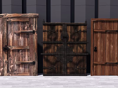Rustic Wooden Hinged Doors With Natural Texture And Metal Hardware Designs 3d model