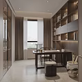 Elegant Modern Study Room Interior With Wooden Bookshelves Desk Chair Window And Natural Light