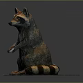 Realistic Raccoon Statue In Sitting Posture With Detailed Texture On Platform Base