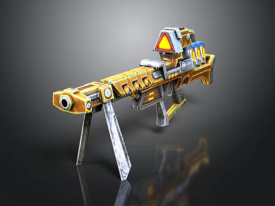 Sci-Fi Rifle Design With Yellow Blue Color Stand And Red Triangle Sign 3d model