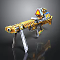 Sci-Fi Rifle Design With Yellow Blue Color Stand And Red Triangle Sign
