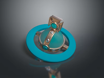 Modern Decorative Furniture With Blue Ring Base And Gold Accents 3d model