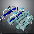 Industrial Mechanical Equipment System With Blue Light Blue Pipes And Machinery Components
