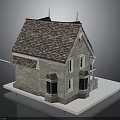 Detailed Architectural House Model With Brown Tiled Roof Beige Walls And White Display Base