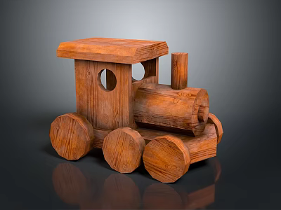 Handmade Wooden Toy Train With Round Wheels And Chimney Design For Kids 3d model