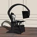 Modern Gaming Recliner Chair With Curved Frame Attached Monitor Black And White Upholstery