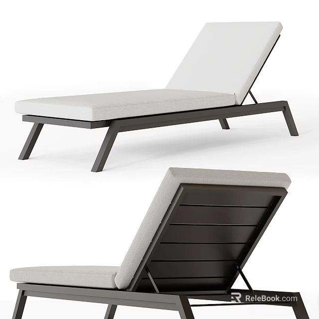 Modern Light Colored Upholstered Sofa Bench With Black Metal Frame And Backrest 3d model 