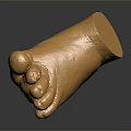Golden Foot Sculpture With Shiny Metallic Texture On Dark Reflective Background