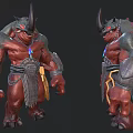Fantasy Mythical Creature Design With Muscular Build Horned Head And Glowing Gem