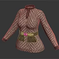 Elegant High Neck Knitted Sweater With Woven Pattern Brown Belt Gold Buckle Pockets