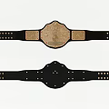 Pair of Wrestling Championship Belts With Black Straps And Gold Emblem Details