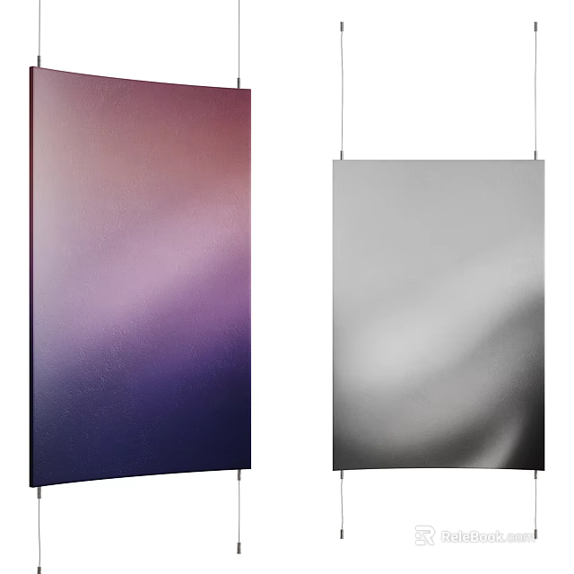 Vertically Hanging Modern Chandeliers With Purple And Gray Gradient Decorative Panels 3d model 