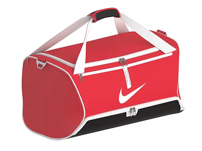 Red Nike Duffel Bag With White Accents Black Base And Zipper Closure For Sports Travel 3d model