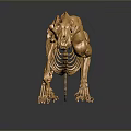 Detailed Golden Feline Skeleton Artwork Displayed on Dark Background With Reflection