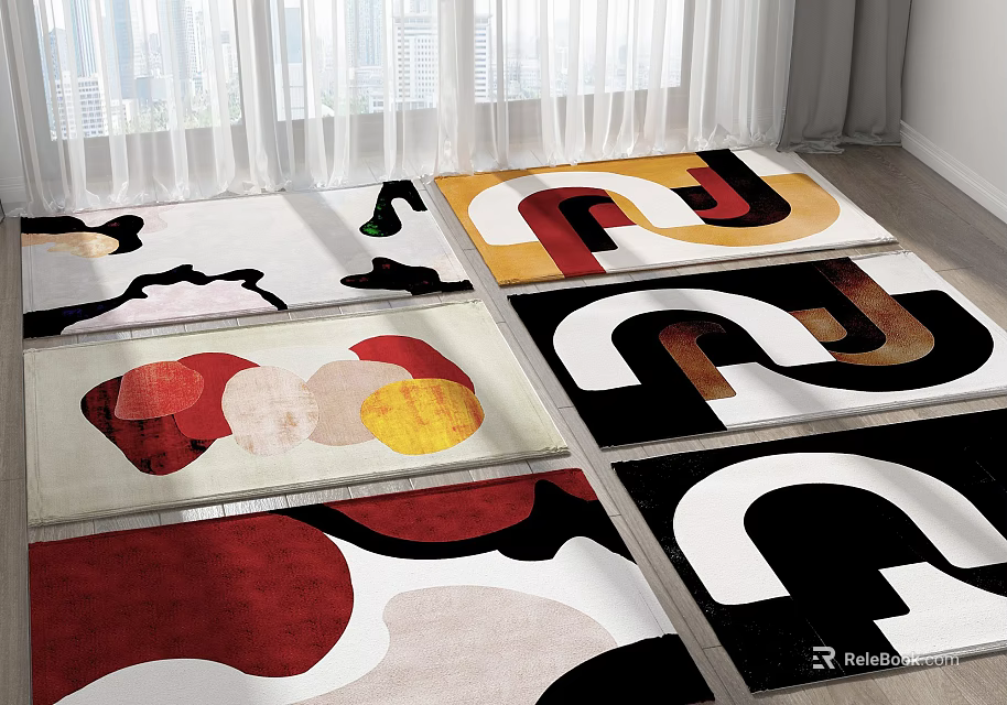 Modern Square Carpets With Geometric Patterns And Colorful Abstract Designs For Interior Decor 3d model