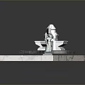 3D Decorative Fountain Model With Green Leaf Base And Stone Path Design