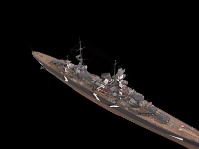 Battleship Aerial View With Detailed Deck Structure And Main Turrets 3d model