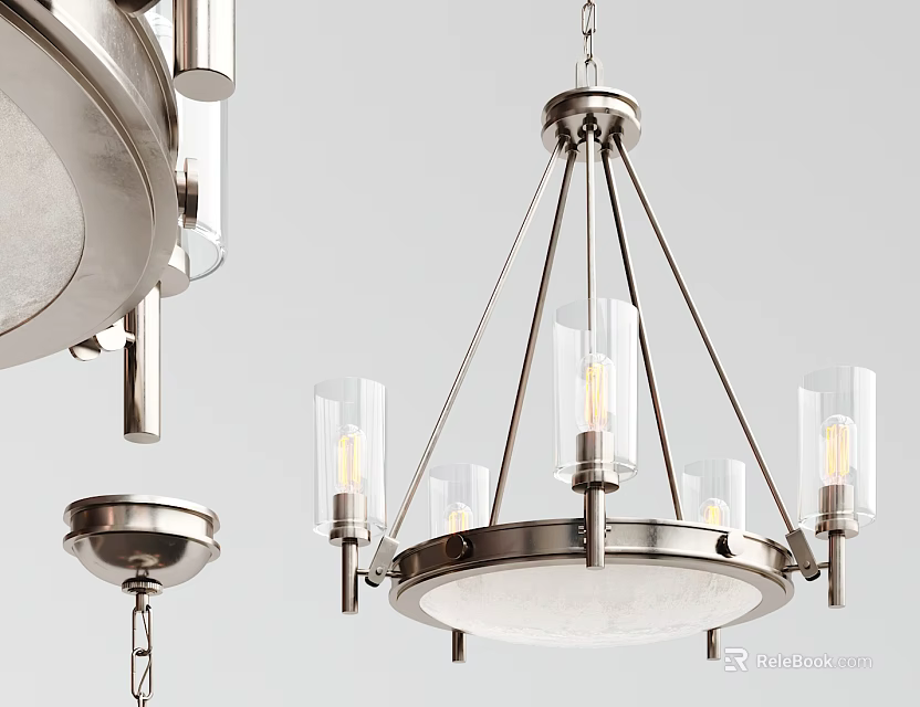 Modern Metal Ceiling Pendant Light With Glass Shades And Exposed Bulbs 3d model 