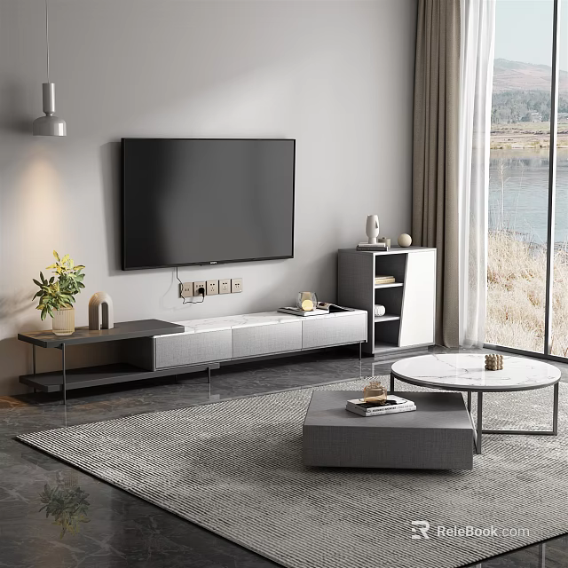 Modern Living Room Interior TV Stand With Open Shelf And Storage Furniture 3d model 