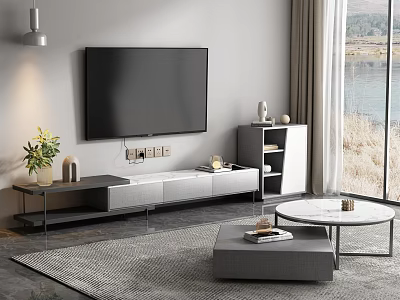 Modern Living Room Interior TV Stand With Open Shelf And Storage Furniture 3d model