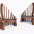 Wooden Leisure Chairs With Unique Slat Design Curved Seat And Artistic Backrest Structure